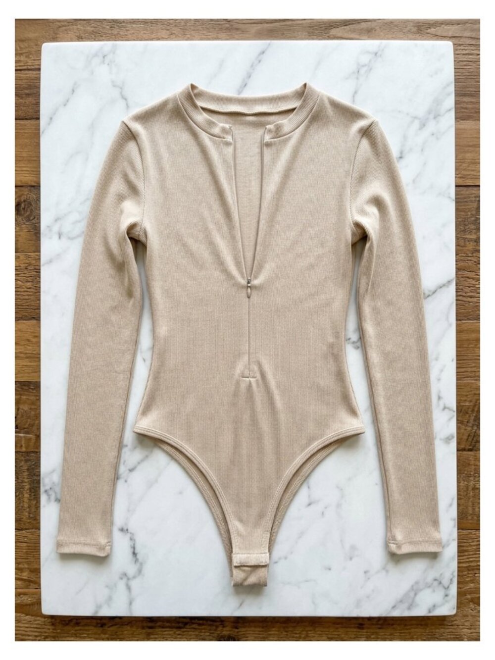 Long Sleeve Bodysuit Invisible Zip Crewneck Stretch Nylon